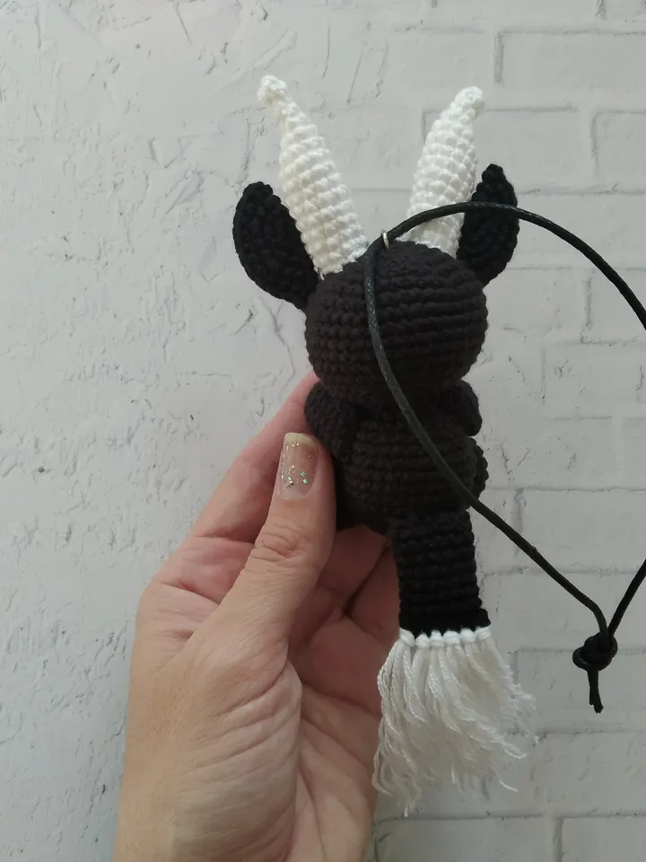 Baphomet gothic car accessories, crochet plushie car charm, hanging plush, creepy car decor, rear view mirror accessories, car interior, goth car, horror car decor, weird sharm, baphomet amigurumi, demon plushie