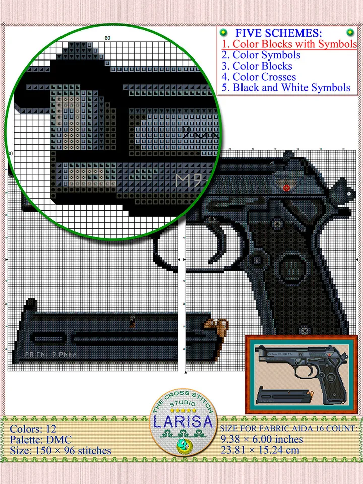 Pistol Cross Stitch Pattern | Beretta M9