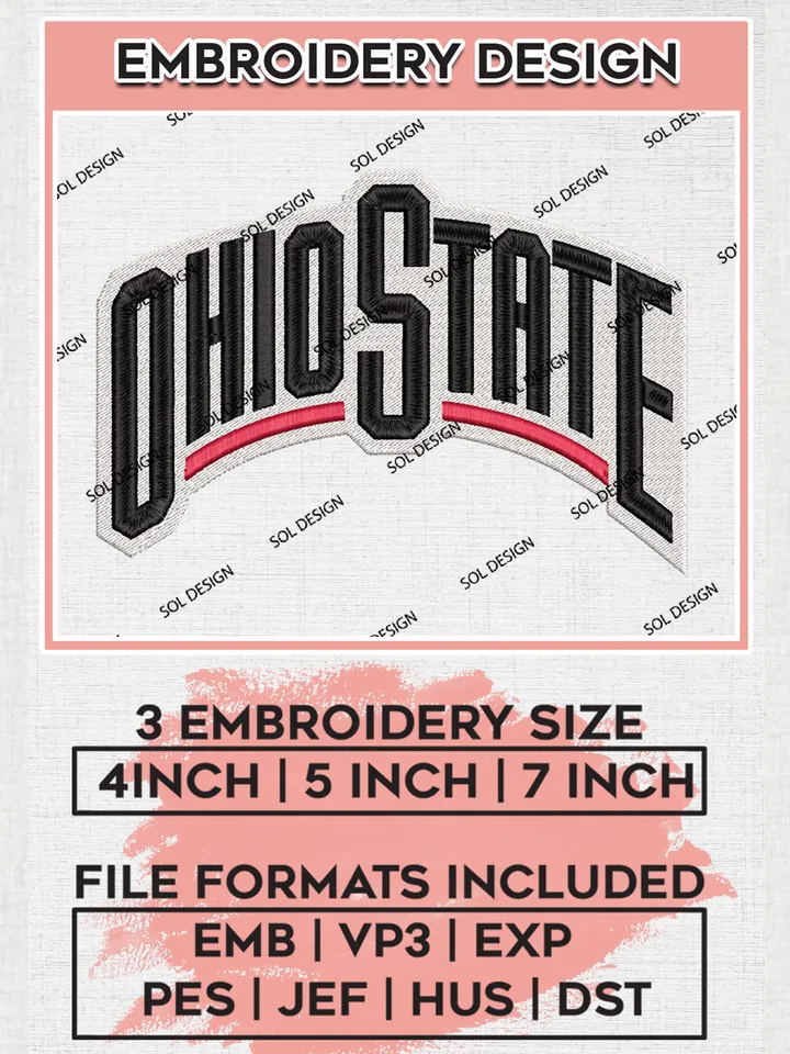 NCAA Ohio State Team Writing Logo Embroidery Design Files, NCAA Ohio State Buckeyes Machine Embroidery, NCAA Teams, 3 sizes, NCAA Machine embroidery designs, Digital Download