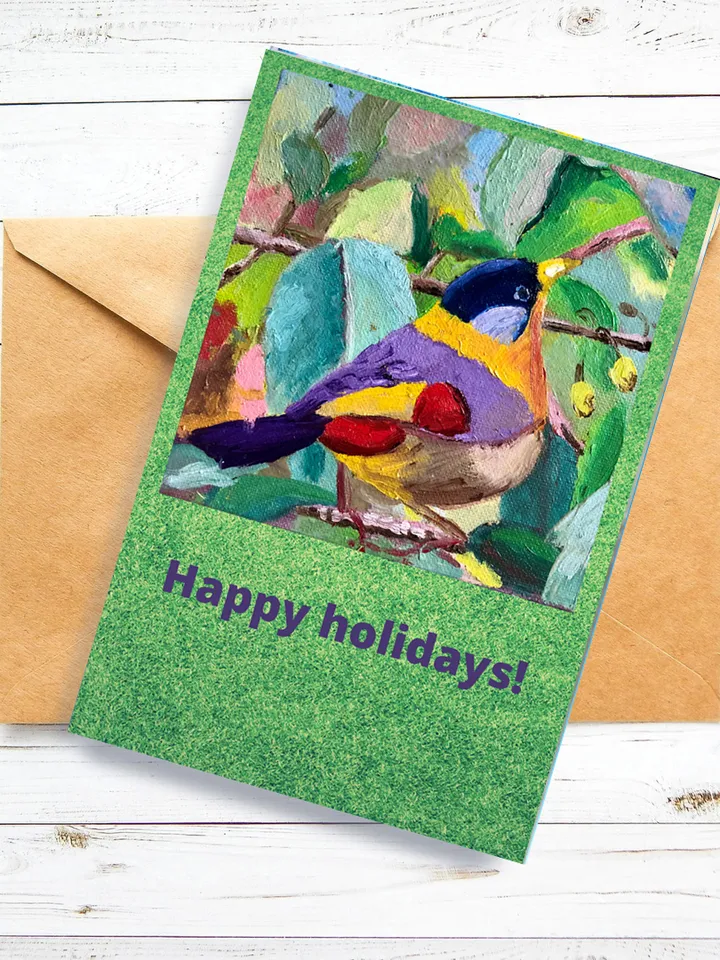 Printable Greeting Card Goldfinch Bird Painting, Holiday Card to Download