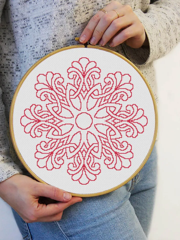 Easy mandala cross stitch pattern download PDF Monochrome cross stitch chart Flower mandala pattern digital Floral ornament embroidery #M48
