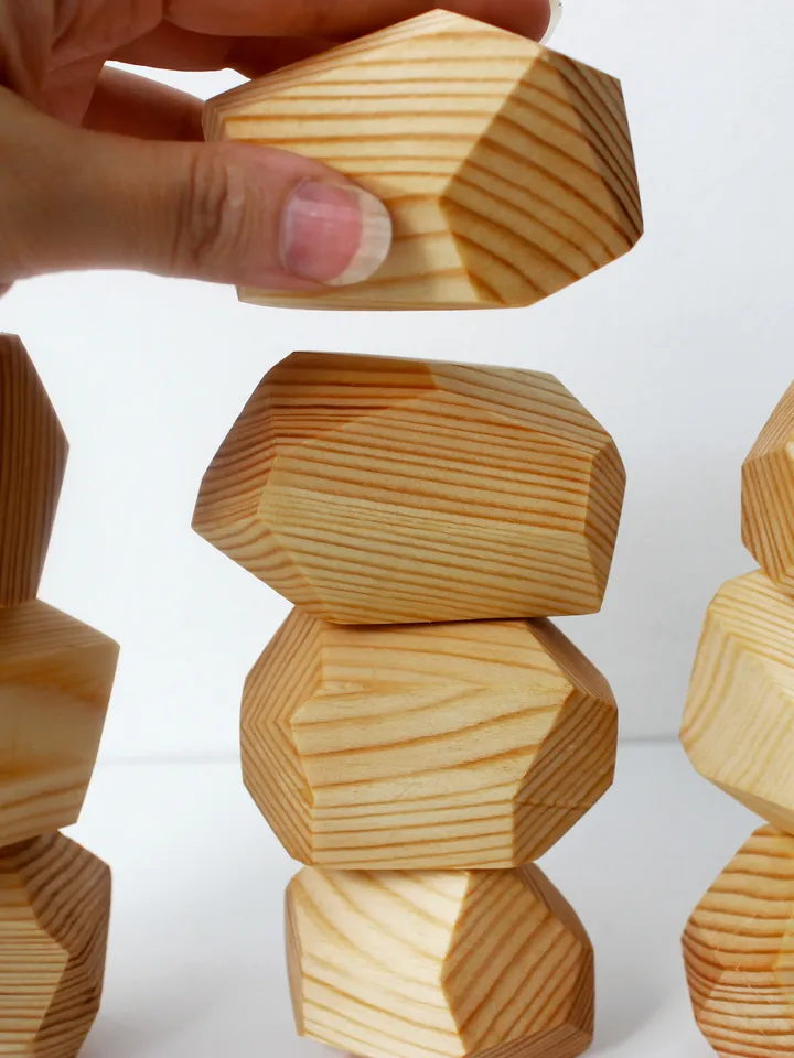 Tumi Ishi - natural wood stones stacking toy, montessori building blocks set