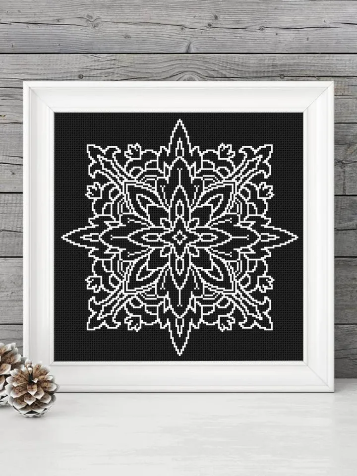 Square mandala cross stitch pattern download PDF Monochrome cross stitch Easy mandala embroidery beginners Modern quick cross stitch #M85