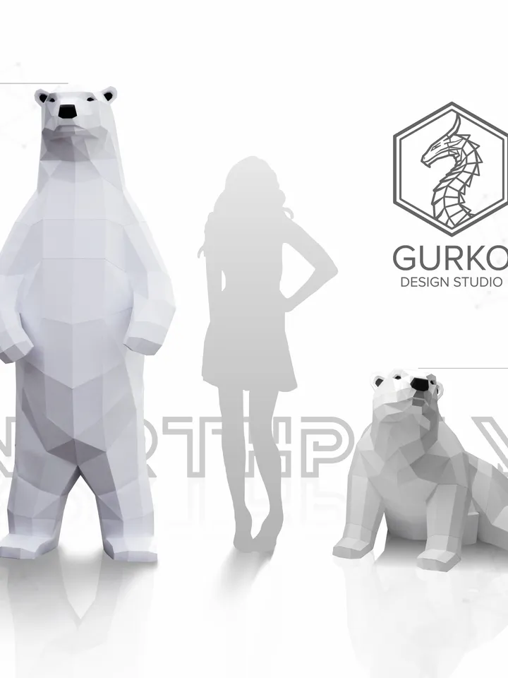 Polar Bear (2 metres) & Baby Bear Papercraft, Digital Template, PDF Download, Gurko, LowPoly, Pepakura, DIY Sculpture, Paper Party Decor