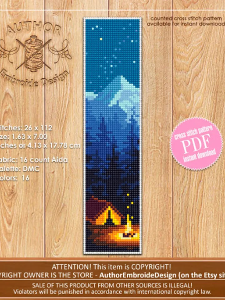 Nature Bookmark set cross stitch pattern download PDF Handmade bookmark pattern digital PDF, Camping cross stitch, Mountain landscape #B115