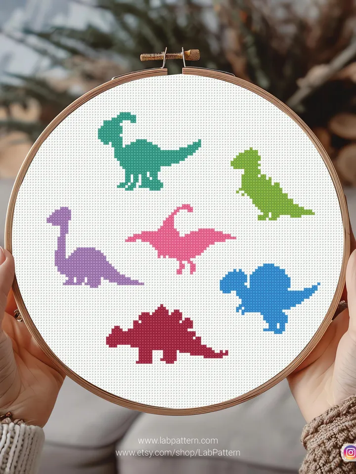 Dinosaurs silhouette Cross stitch pattern, Abstract, animals, beginner counted, Nursery, modern chart, gift DIY, embroidery, instant PDF