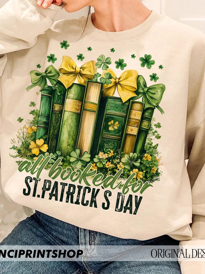 All Booked For St. Patrick's Day Png, Coquette St Patty's Day png, Lucky png, Retro St Patricks Day PNG, Book Lover png, Irish png, Retro