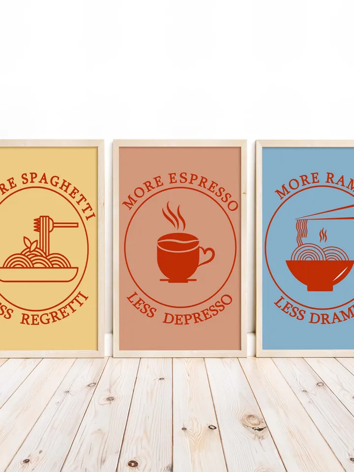 More Spaghetti Wall Print Retro Kitchen Wall Decor Pasta Lover Print Digital Download Print More Expresso Poster Italian Food More Ramen