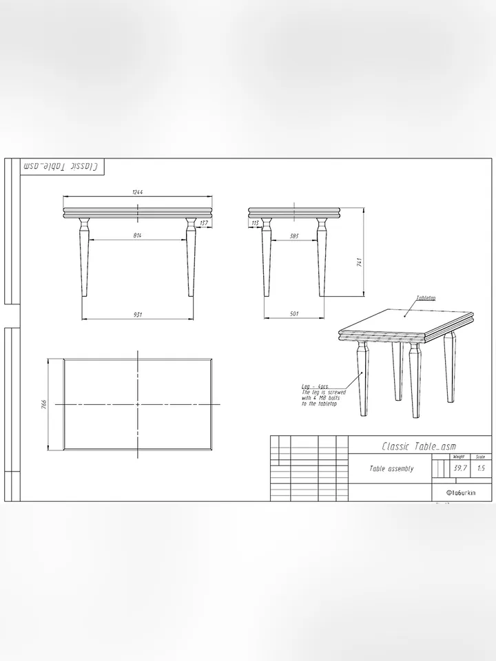 Welding Project Plans Drawings Classic Table (DXF, PDF)