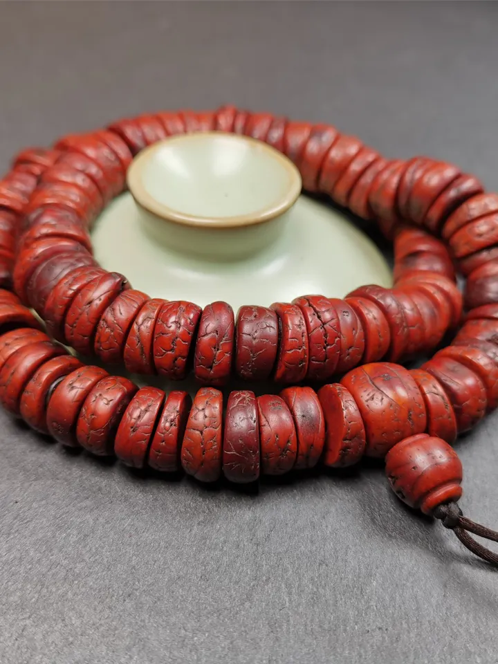 Gandhanra Antique 108 Bodhi Beads Mala,Old Prayer Beads Necklace,Diameter 14mm,Circumference 44 cm