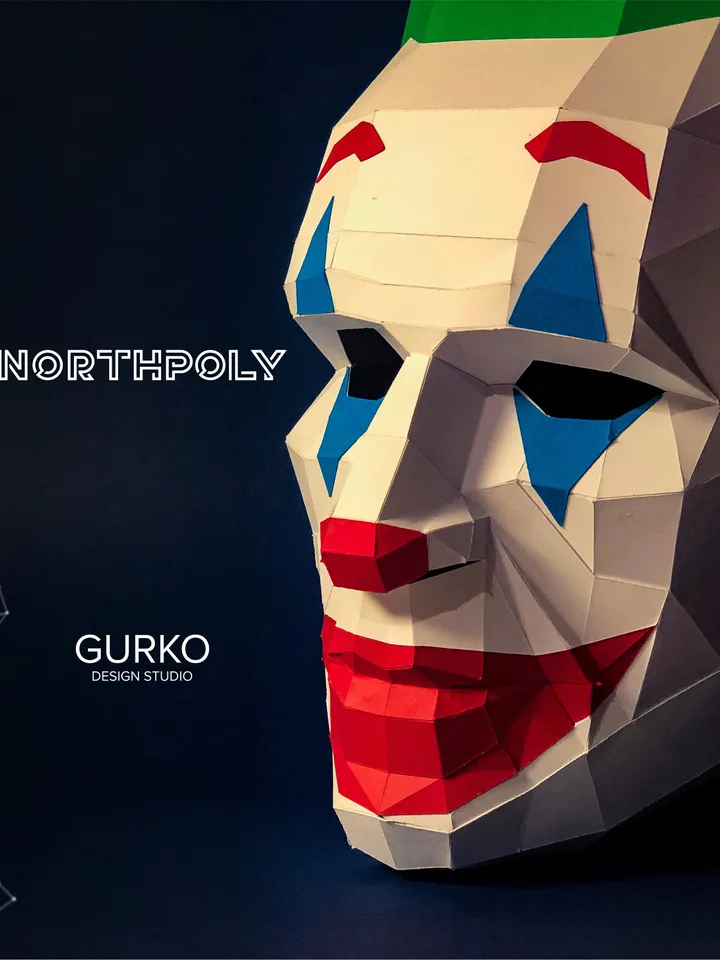 Clown Mask Papercraft, Digital Template, PDF Download, Gurko, 3D Low Poly Animal Mask, DIY Origami, Pepakura, Paper Mask, DIY Costume