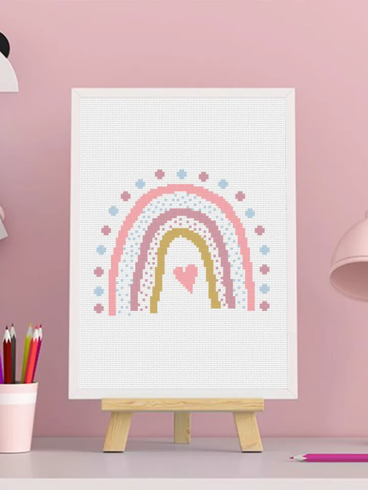 Boho rainbow cross stitch pattern PDF download Modern boho cross stitch chart, Simple rainbow pattern digital PDF, Nursery room decor #O3