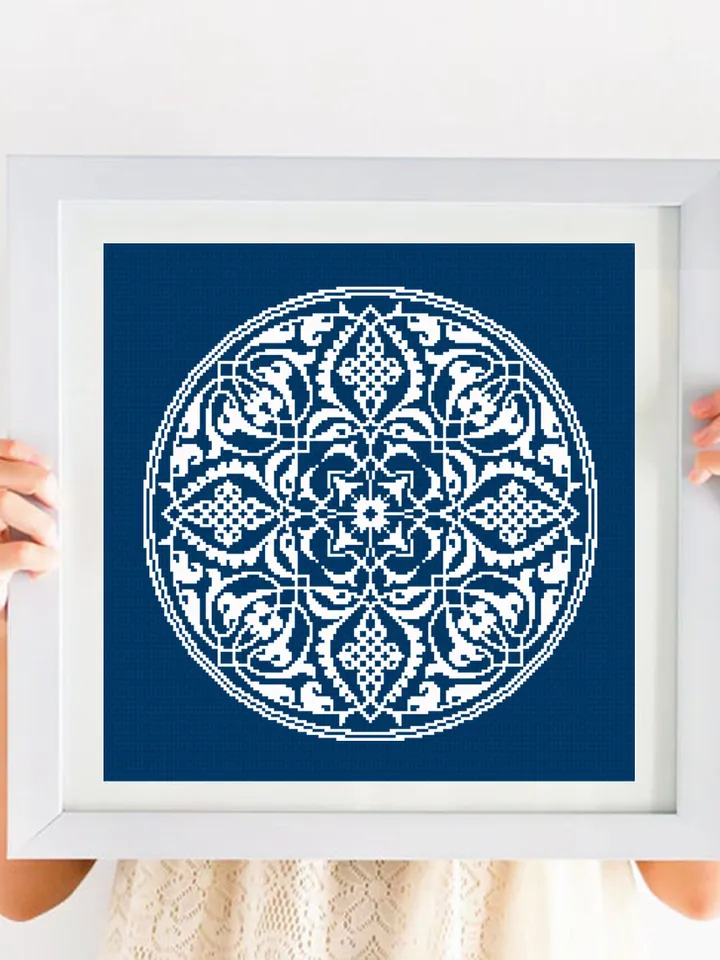 Arabic Mandala cross stitch pattern PDF download Vintage ornament cross stitch chart, Circle Mandala pattern digital PDF, Mandala art #M248