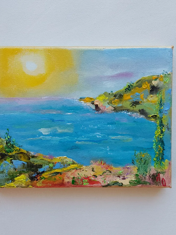 "Path to the sea" landscape oil painting on canvas 24x18cm (9.5x7inch)