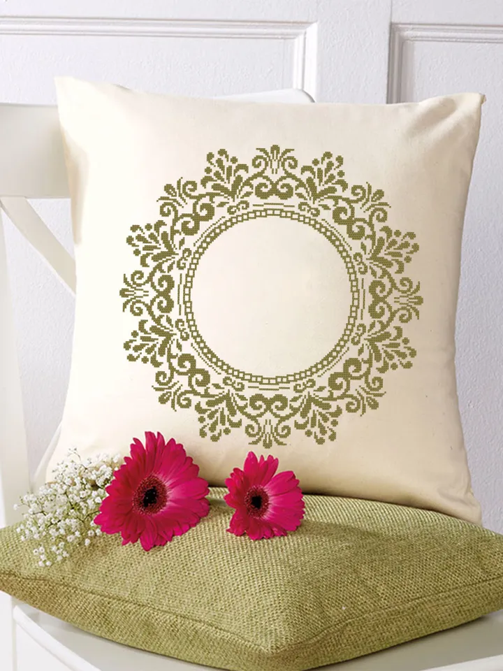Monogram mandala cross stitch pattern PDF download, Round floral frame cross stitch, Mandala wreath cross stitch chart, Mandala border #Y9