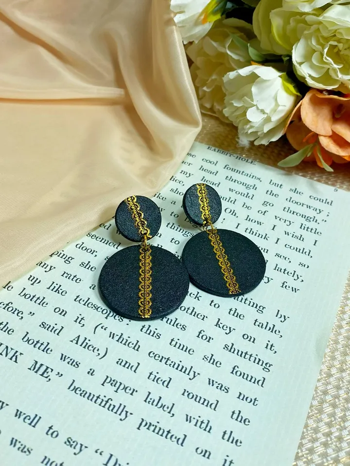 Handmade matte black earrings.Handmade jewelry. Designer earrings.