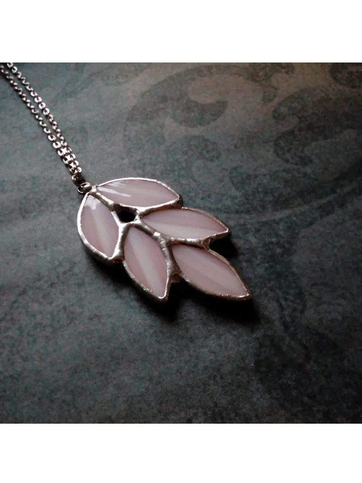 Glass spike necklace, Stained glass necklace, Leaves art deco necklace, Leaf branch pendant, Elven fairy jewelry