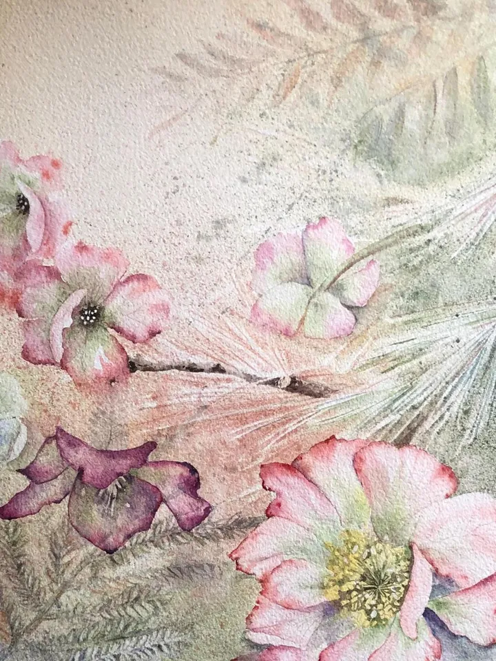 Wildflowers Original Painting Floral Watercolor Painting Neutral Beige Floral Art