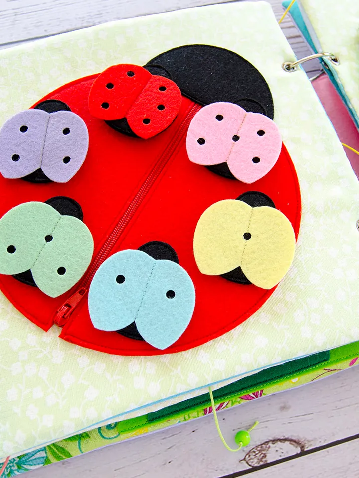 Quiet book page, Ladybugs, PDF sewing pattern, SVG files