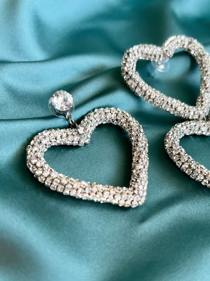Assymetrical Hearts Crystal Earrings