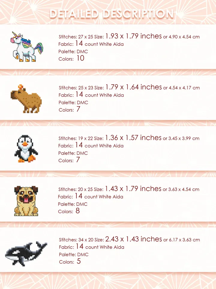Mini animal cross stitch pattern PDF download Set of 15 animals cross stitch chart, Small animal pattern digital PDF, Beginner xstitch #K50