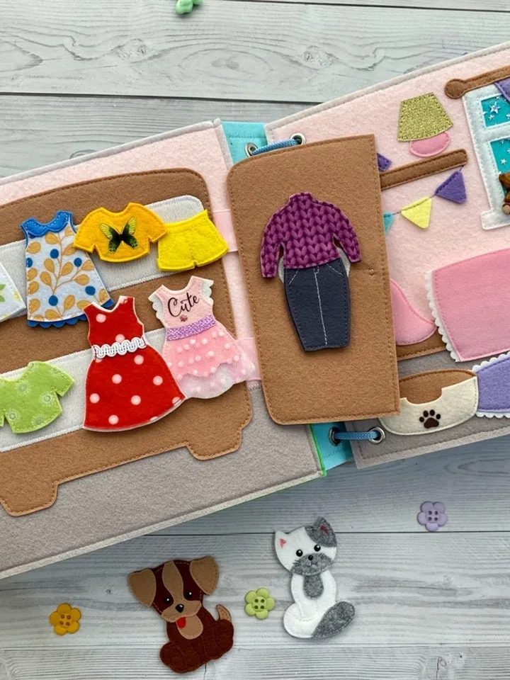 Quiet book Dollhouse pattern, Felt Busy book pattern pdf, Felt doll Pattern with clothes set, Dress up Doll, Felt dollhouse book for girl