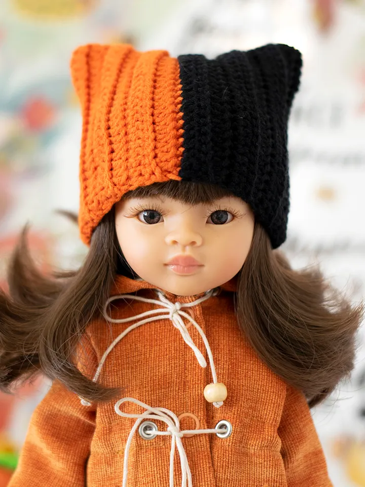 Orange and black hat for Paola Reina doll, Meadowdolls Dumpling, Little Darling, Siblies, doll accessories for Halloween