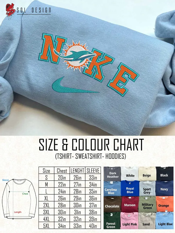 Ni.kee Miami Dolphins Embroidered Sweatshirt, NFL Dolphins Embroidered T Shirt, NFL Team Embroidered Sweater, NFL Miami Dolphins Shirt, Football Embroidered Hoodie