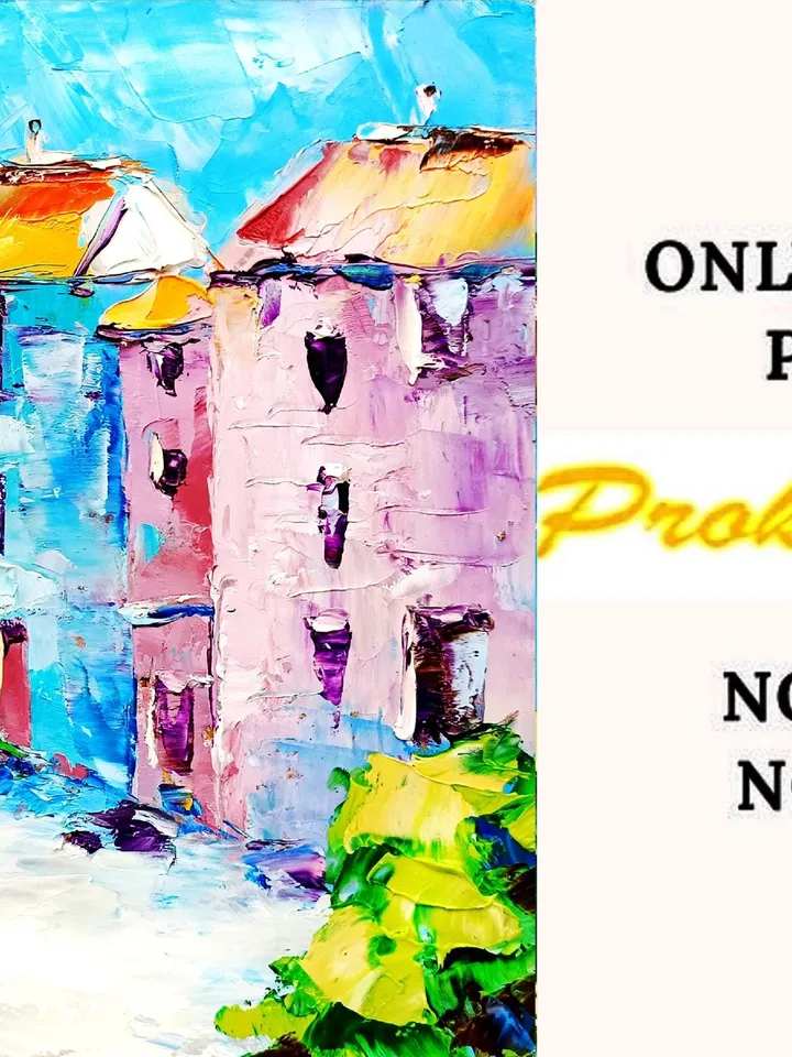 Italian Houses Oil Painting Cinque Terre Cityscape Original Art Italy Wall Art Decor Travel Gifts 8 x 8 by ArtProkopaloSv