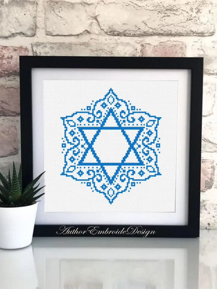 Mandala Star of David cross stitch pattern PDF download Jewish star cross stitch chart, Mandala pattern digital, Religious needlepoint #M278