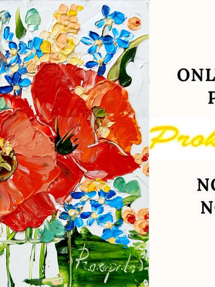 Poppy Painting Floral Original Art Impasto Oil Painting Red Flowers Small Artwork Blooms Bliss Wall Art Impressionist Art by ArtProkopaloSv