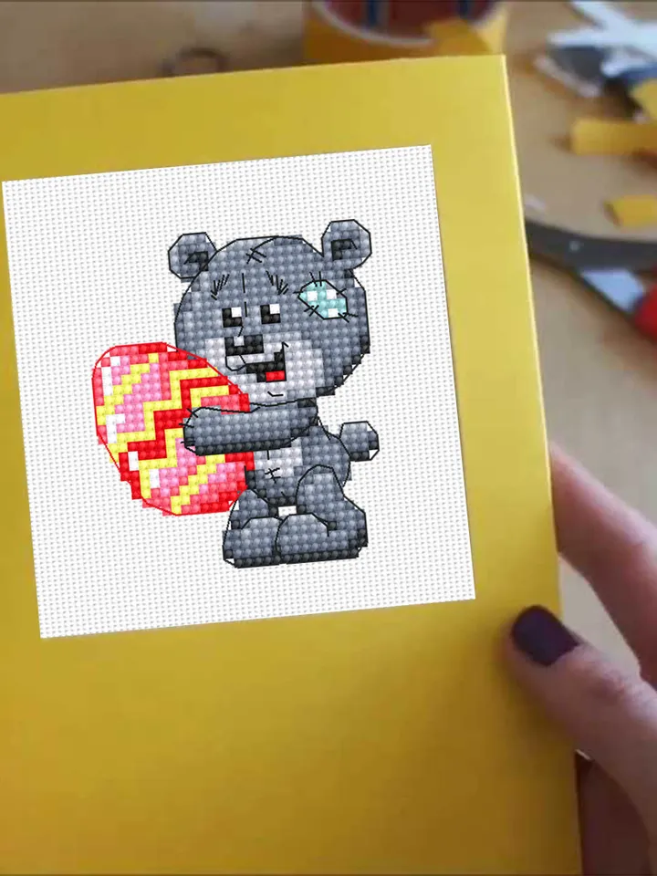 Small bear cross stitch pattern download PDF Easter cross stitch chart, Easter egg cross stitch, Easter ornament, Easter home decor #T3