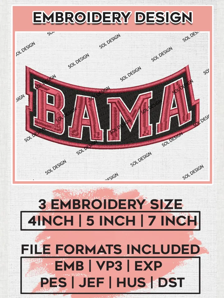 NCAA Bama Team Word Logo Embroidery Design Files, NCAA Alabama Crimson Tide Machine Embroidery, NCAA Teams, 3 sizes, NCAA Machine embroidery designs, Digital Download