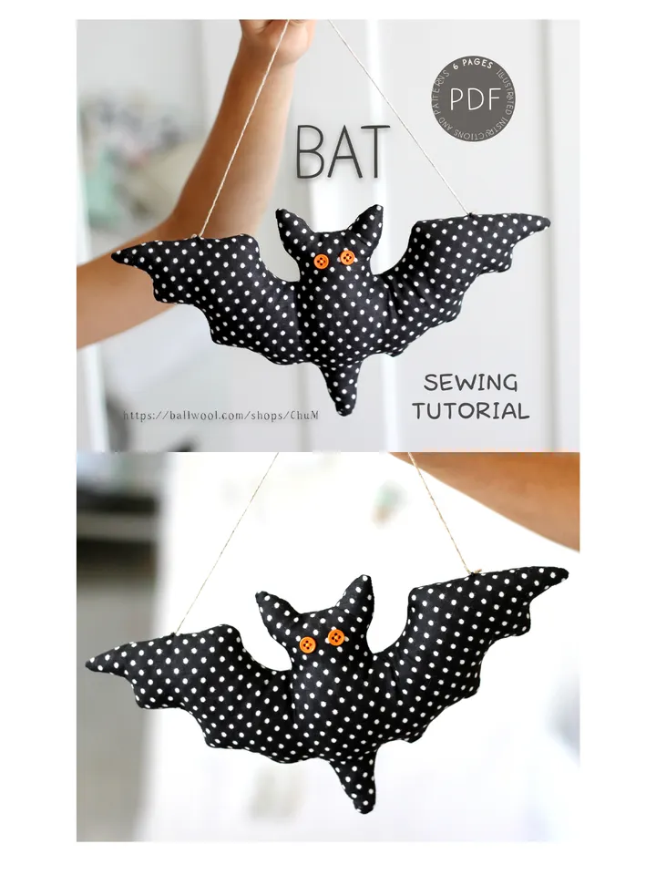 Bat sewing pattern, Bat toy sewing pattern. DIY Tutorial in PDF Format. Digital Pattern for Easy Sewing.