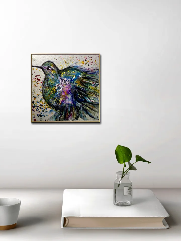 Hummingbird - Photo paper poster made from my original watercolour painting,colourful bird painting wall art