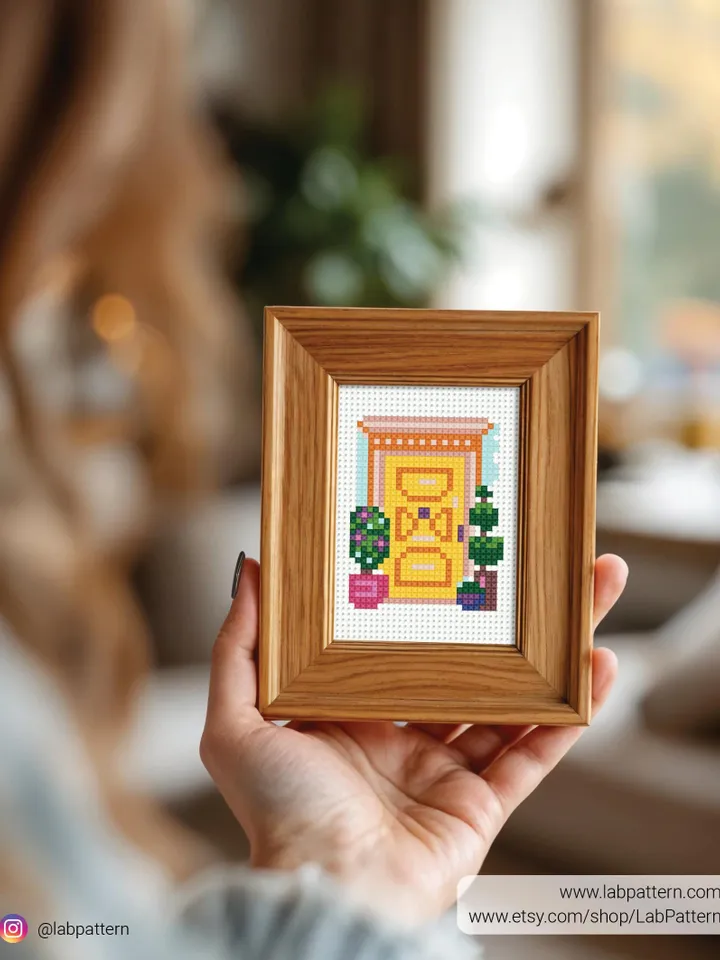 Bundle of 5 Mini Cute doors Cross stitch pattern, contemporary, Abstract, Floral, beginner, modern chart, gift DIY, embroidery, instant PDF