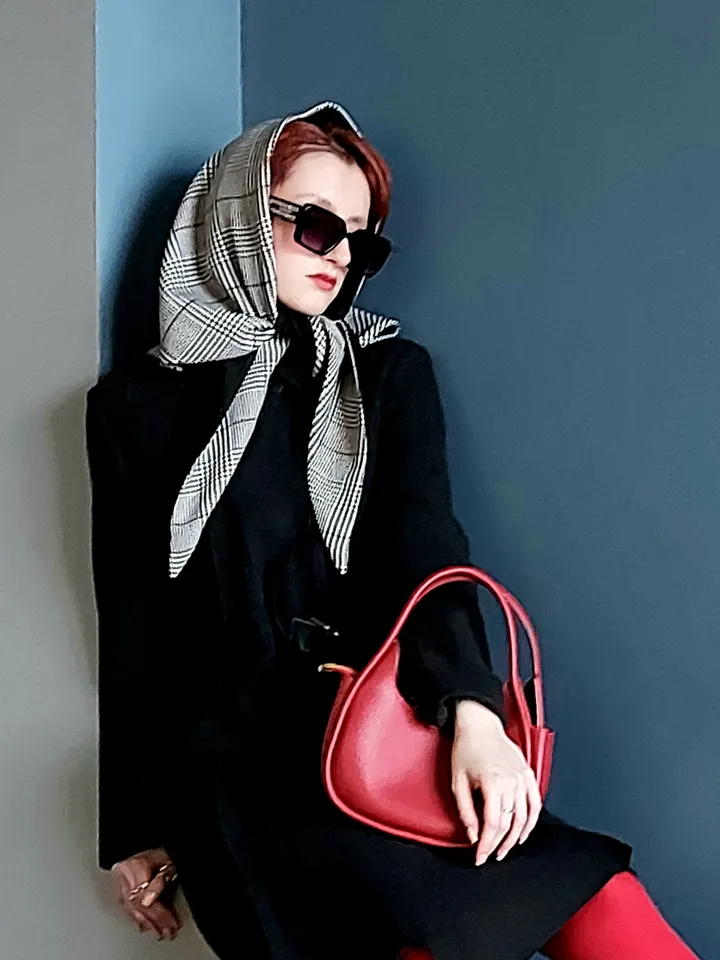 Wool headscarf double, neck scarf checkered, spring women's headwear, fashion accessory