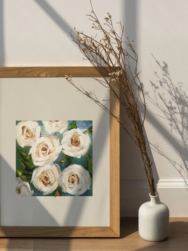 Rose Painting Floral Original Art Impasto Oil Painting 8x8 Rose Wall Art Original wall Art by ArtProkopaloSv