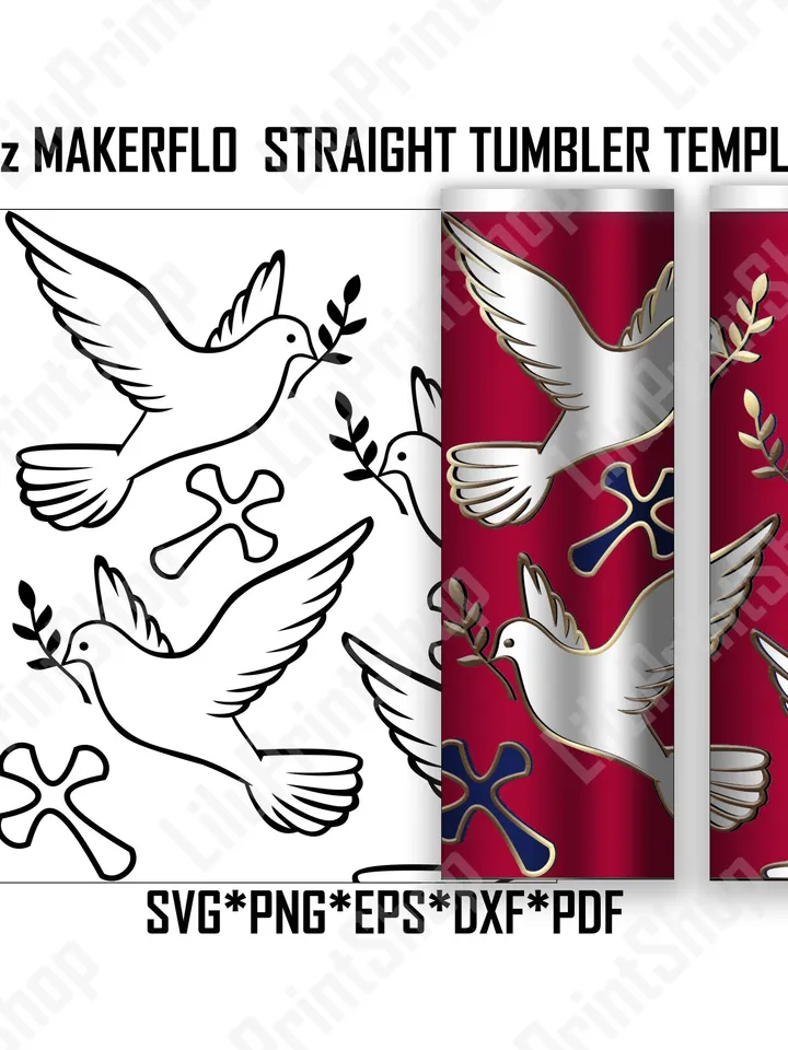 Easter Tumbler template svg 30oz tumbler Dove & cross Burst Tumbler svg Confirmation Holy spirit dove Straight Makerflo Christian religious