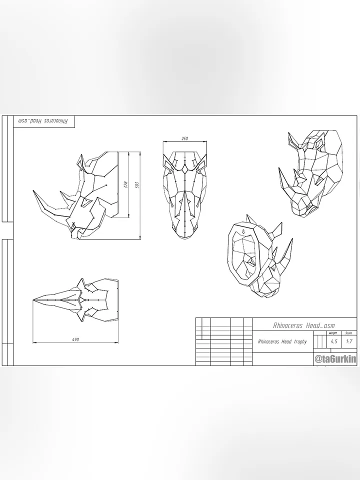 Welding Project Plans Drawings Rhinoceros Head (DXF, PDF)