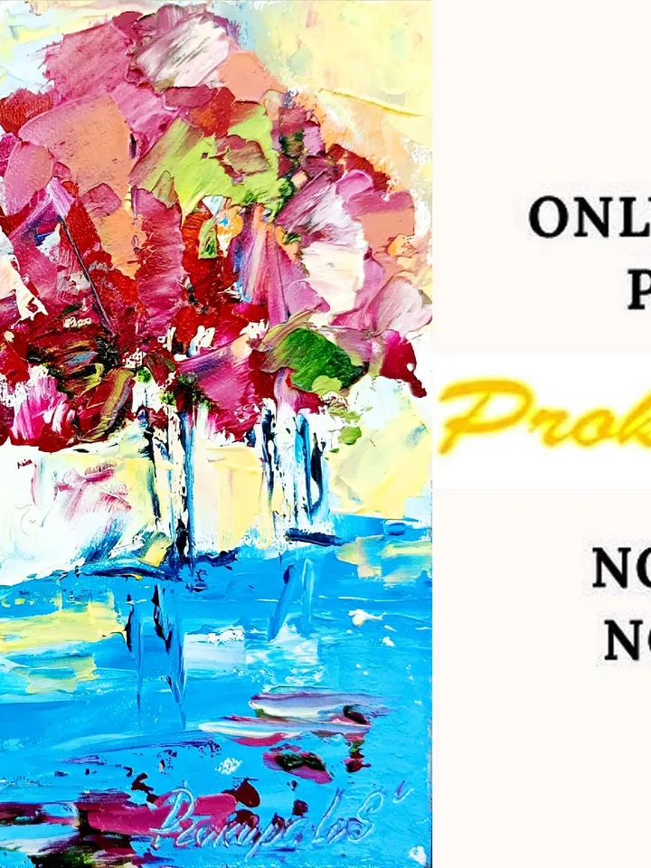 Sakura Tree Painting Original Art Impasto Oil Painting 6x6 Modern Impressionist art Abstract Flower Sakura Tree Cherry Blossom