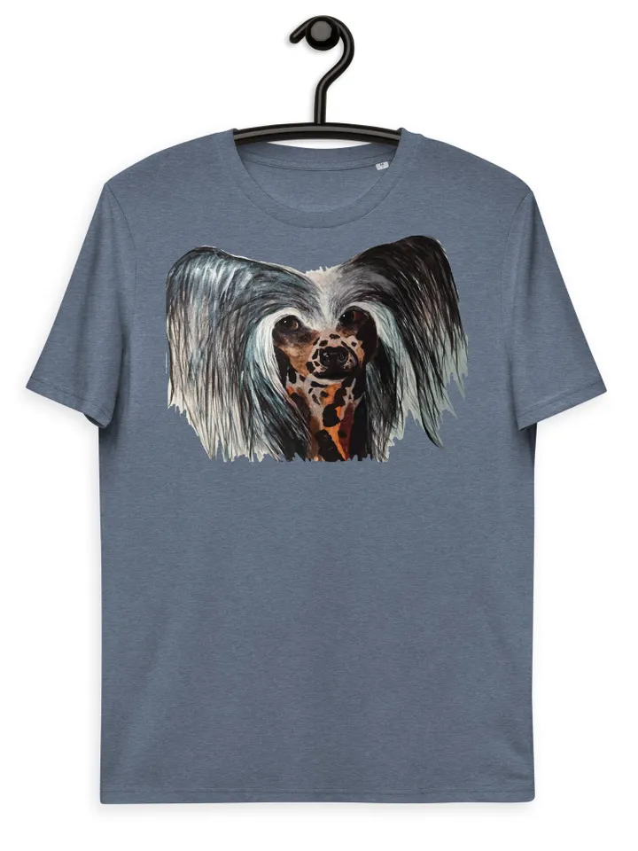 Chinese crested dog Unisex organic cotton t-shirt made with my own design,original watercolor chinese dog painting,funny animals gifts.