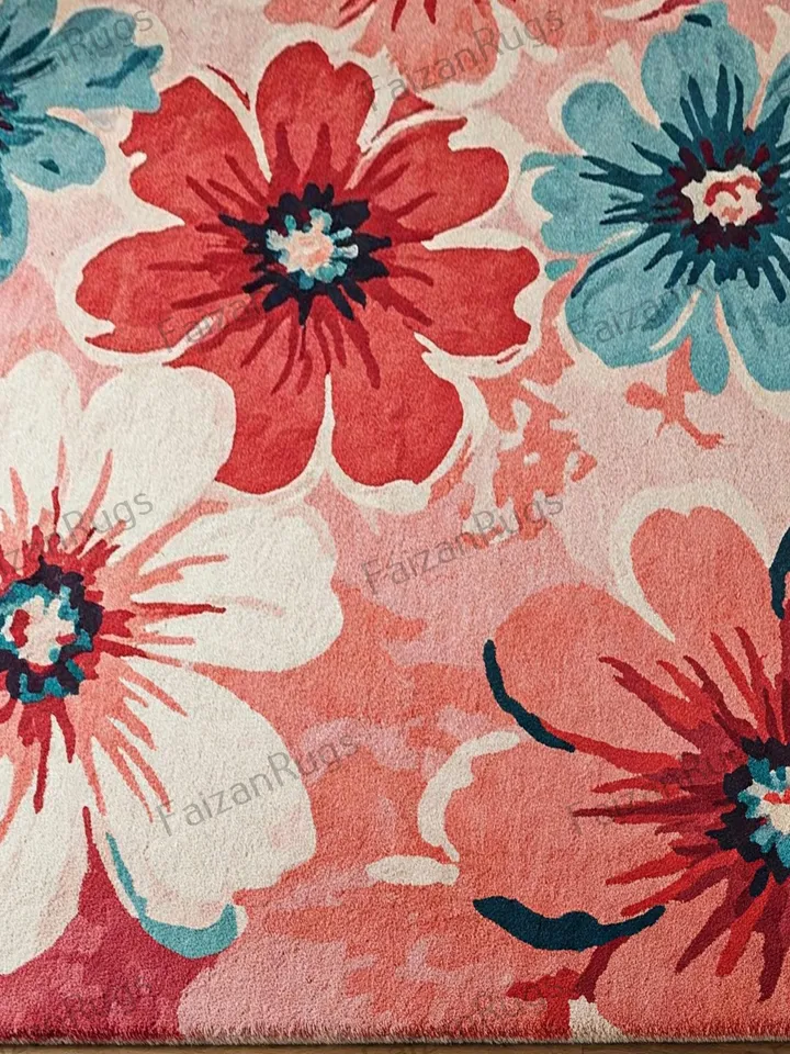 10x14 floral rug, Handmade floral area rug, Elegant pink & red bloom, home décor, floral rug, 8x10 area rug, pink rug, red rug, bedroom rug