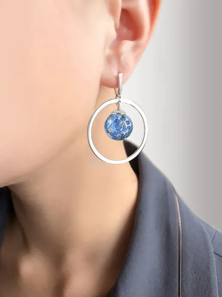 Earrings jewelry Silver rhodium plated 925 assay value with forget-me-nots
