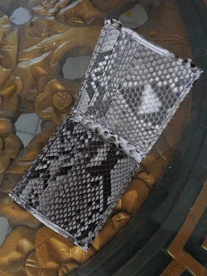 Genuine Python Skin Men Flat Wallet | Exotic Leather Money  Wallet | Gift For Him | Money Clips and Wallet | Grey Portmone Handmade