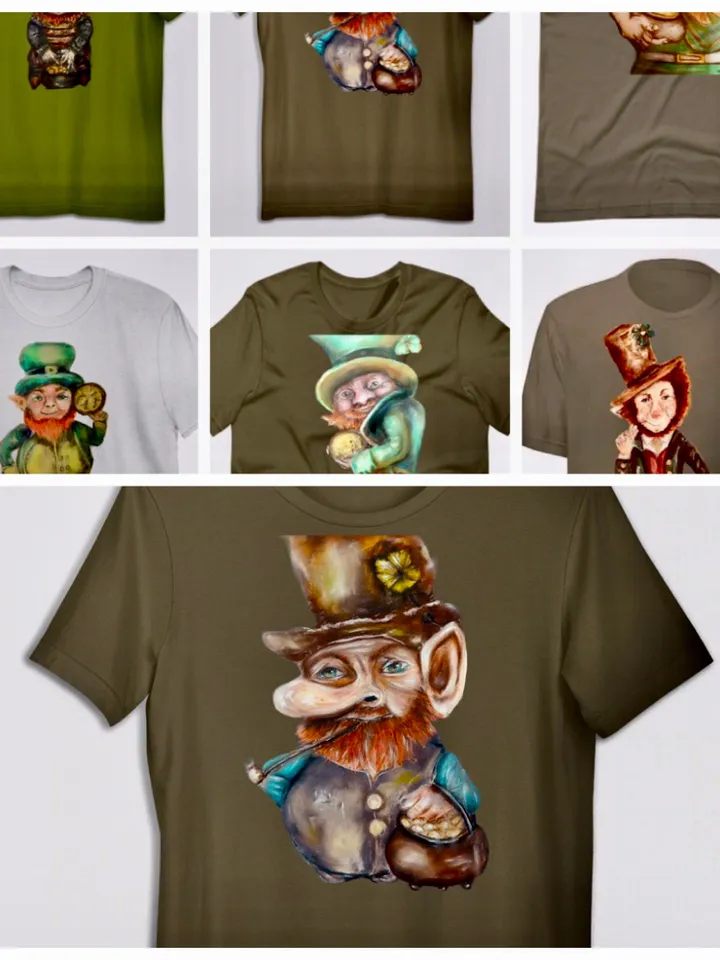 Leprechaun Unisex t-shirt made with my original painting,handmade humorous designer t shirts,unique st patrick day gifts.