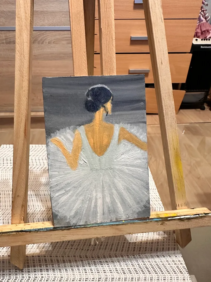 Oil painting of a Ballerina in a white Ballet dress Female Portrait Figurative Cardboard 10x15cm 6x4 inch Wall Decor Gift for Her