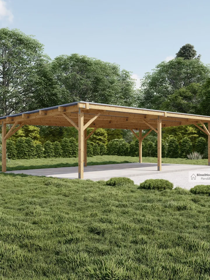 4 Car Carport Plans, 18' x 36' Lean to Pavilion Blueprints