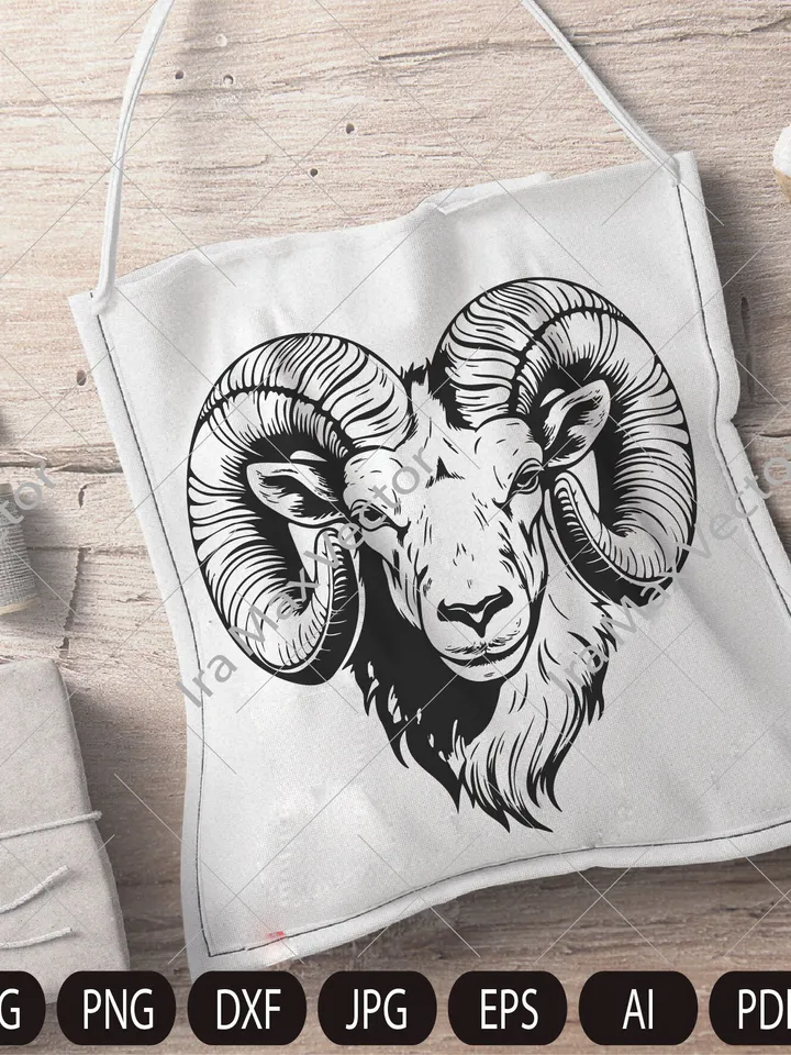 Ram Head SVG, Ram SVG, Aries, Sheep, Farm Animal Graphics Illustration, T-Shirt , Printable Clip Art ,Vector Digital Dxf Png Eps ,Ram logo