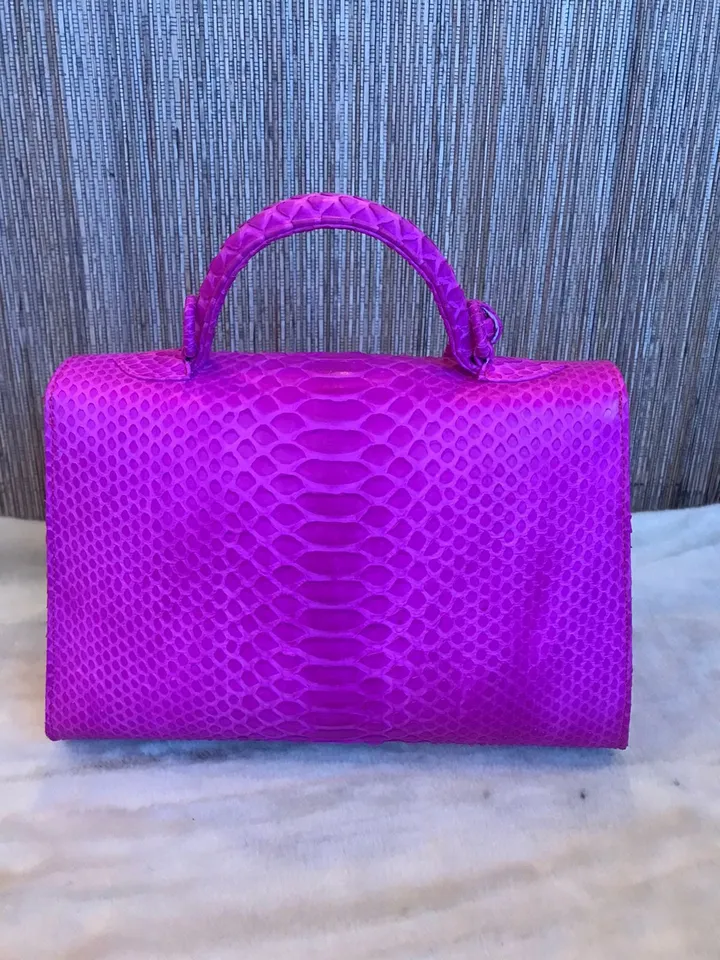 Top handle hot pink classy genuine python skin bag | exotic leather bags | Elegant women purse | snake skin bag | designer leather bag
